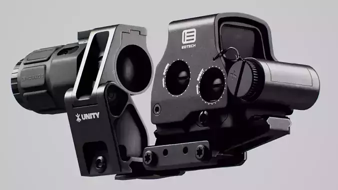 EOTech HHS-III Holographic Hybrid Sight EXPS3 with G33 Magnifier Low-poly 3D model