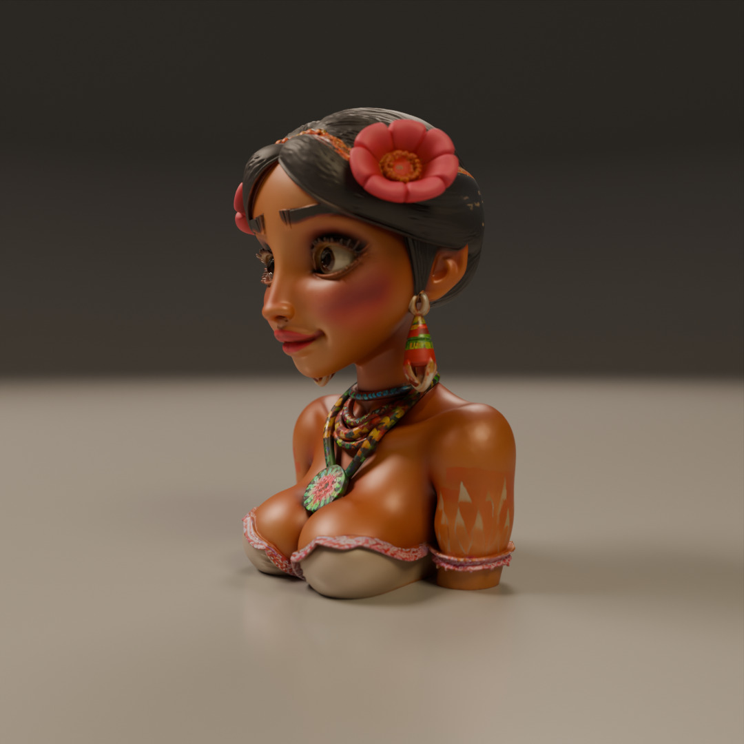 Brazilian native pin-up bust 3D print model_13