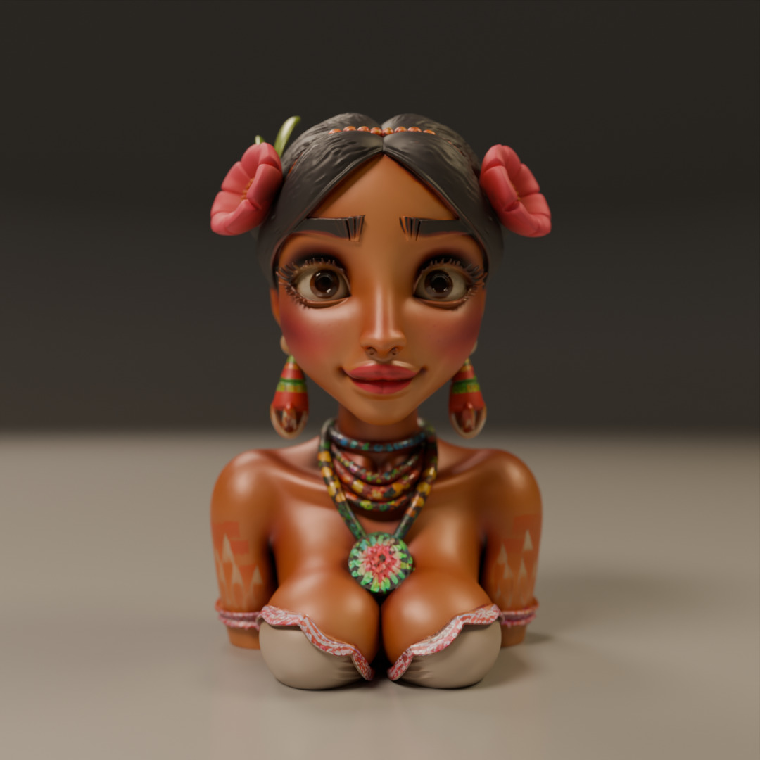 Brazilian native pin-up bust 3D print model_16