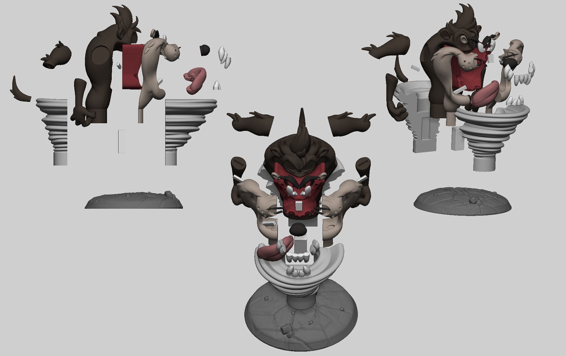 Tasmanian Devil with Tornado MULTIPARTS AND 3MF 3D print model_3