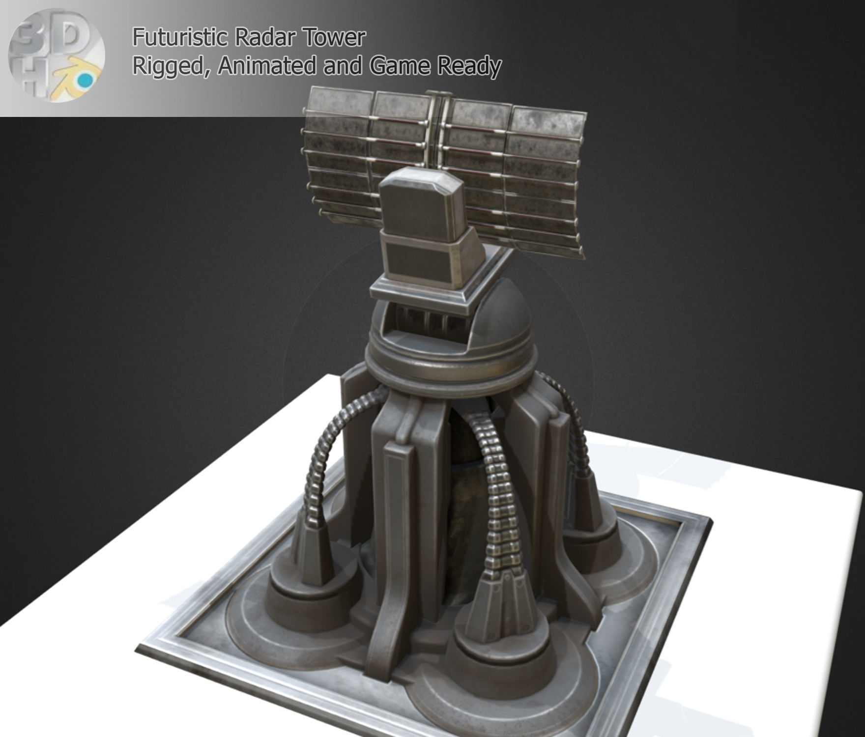 Futuristic Radar Tower Low-poly 3D model_6