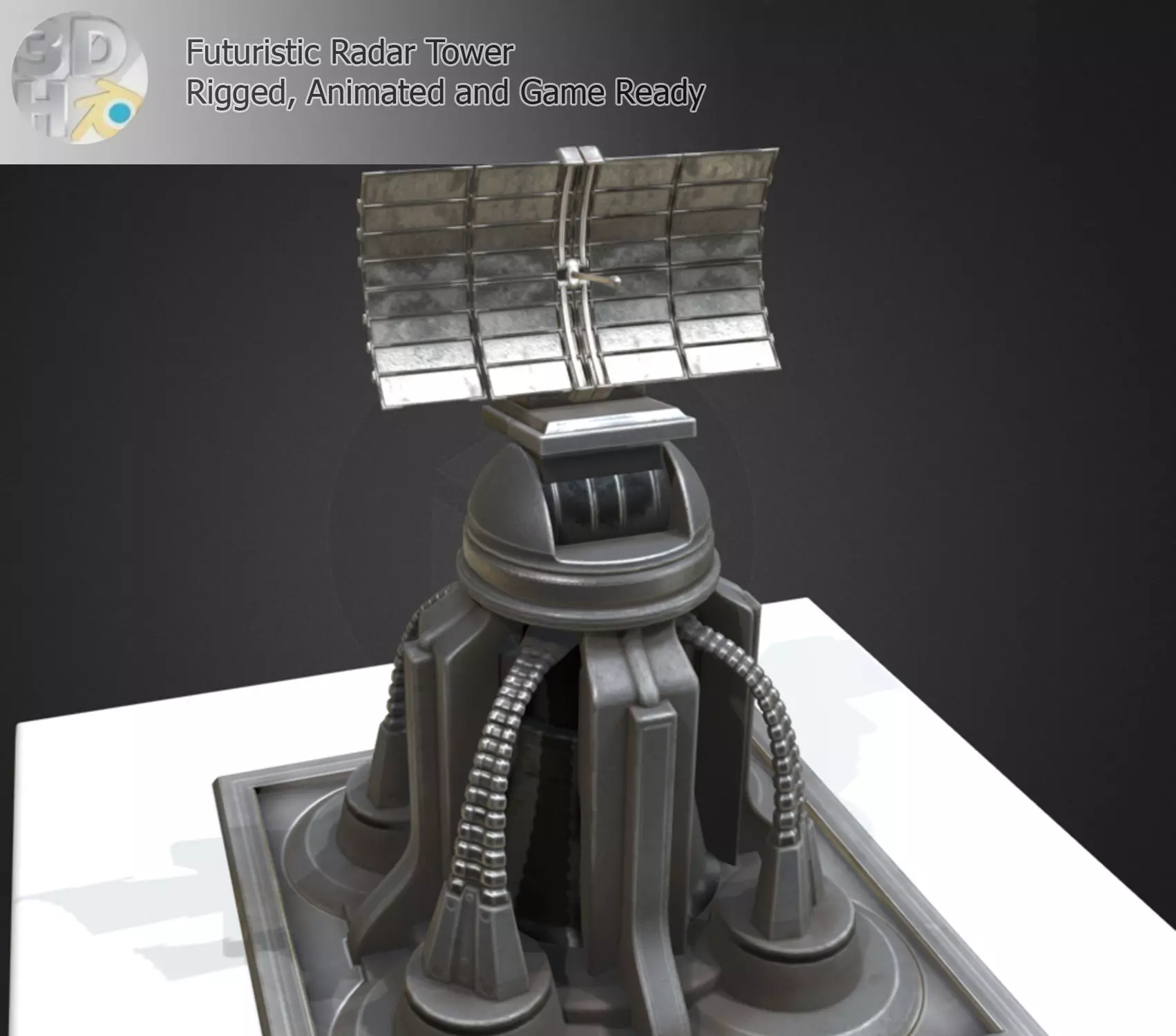 Futuristic Radar Tower Low-poly 3D model_0