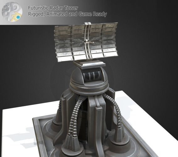 Futuristic Radar Tower Low-poly 3D model