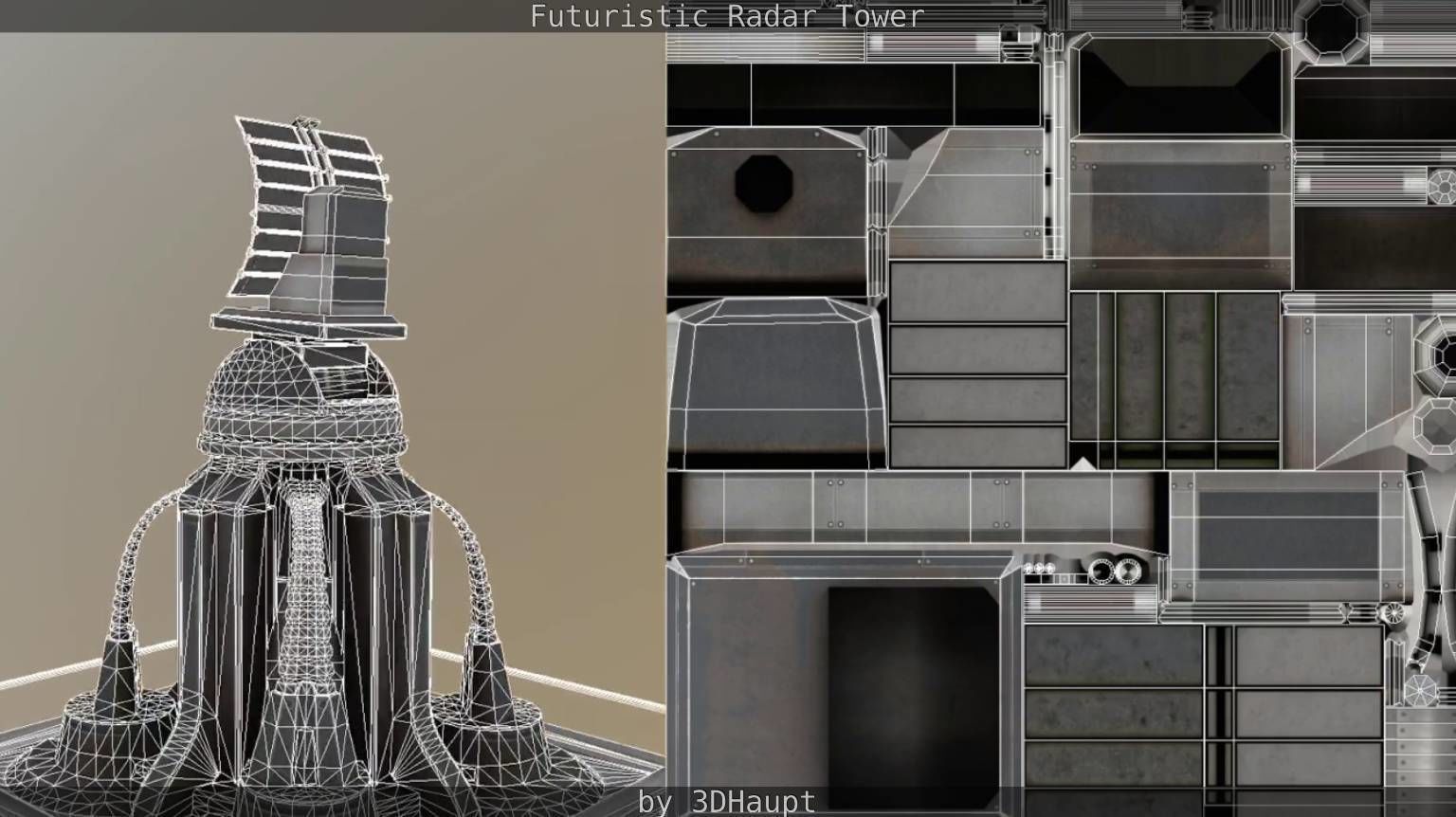 Futuristic Radar Tower Low-poly 3D model_61