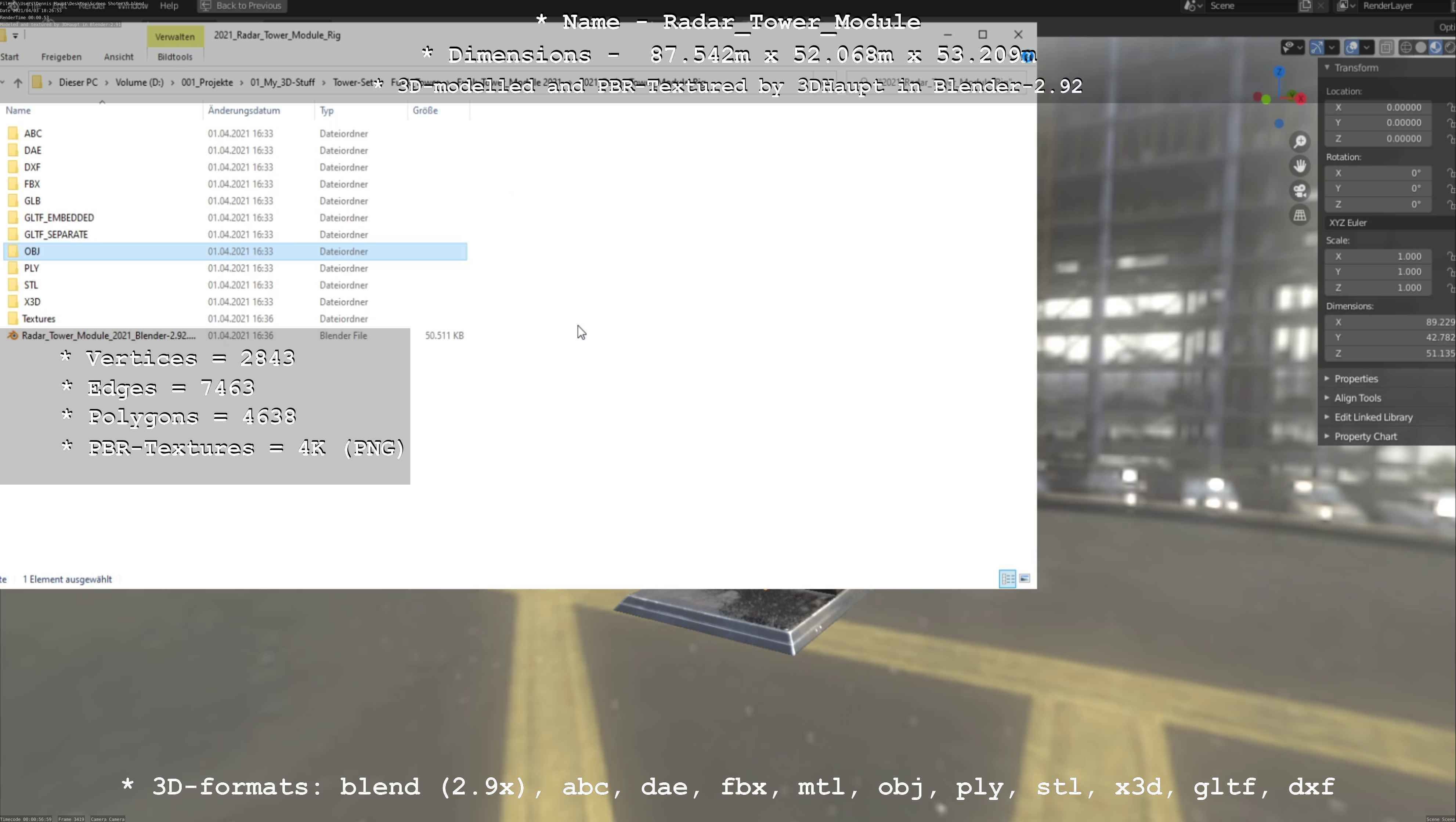 Futuristic Radar Tower Low-poly 3D model_101