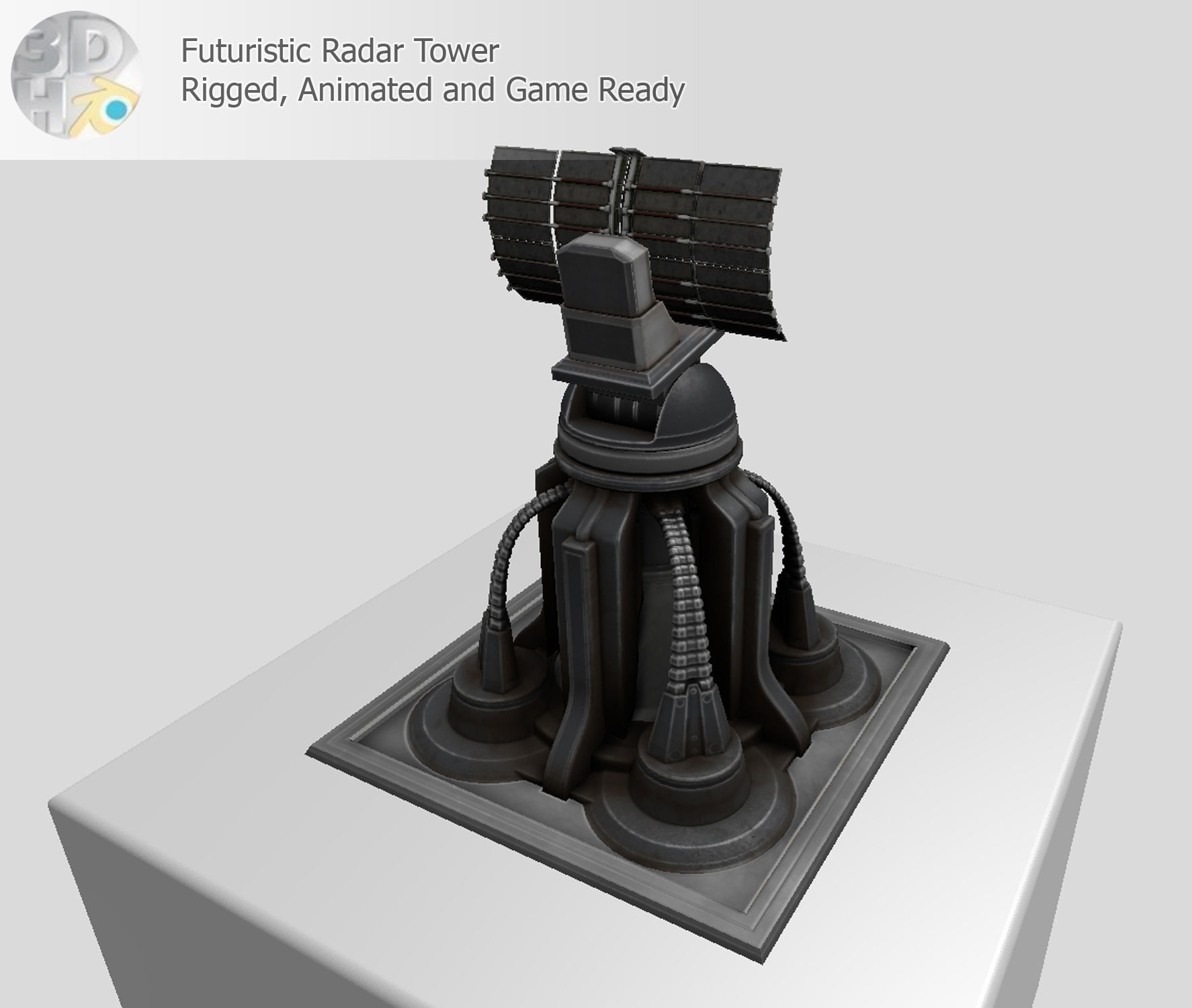 Futuristic Radar Tower Low-poly 3D model_8