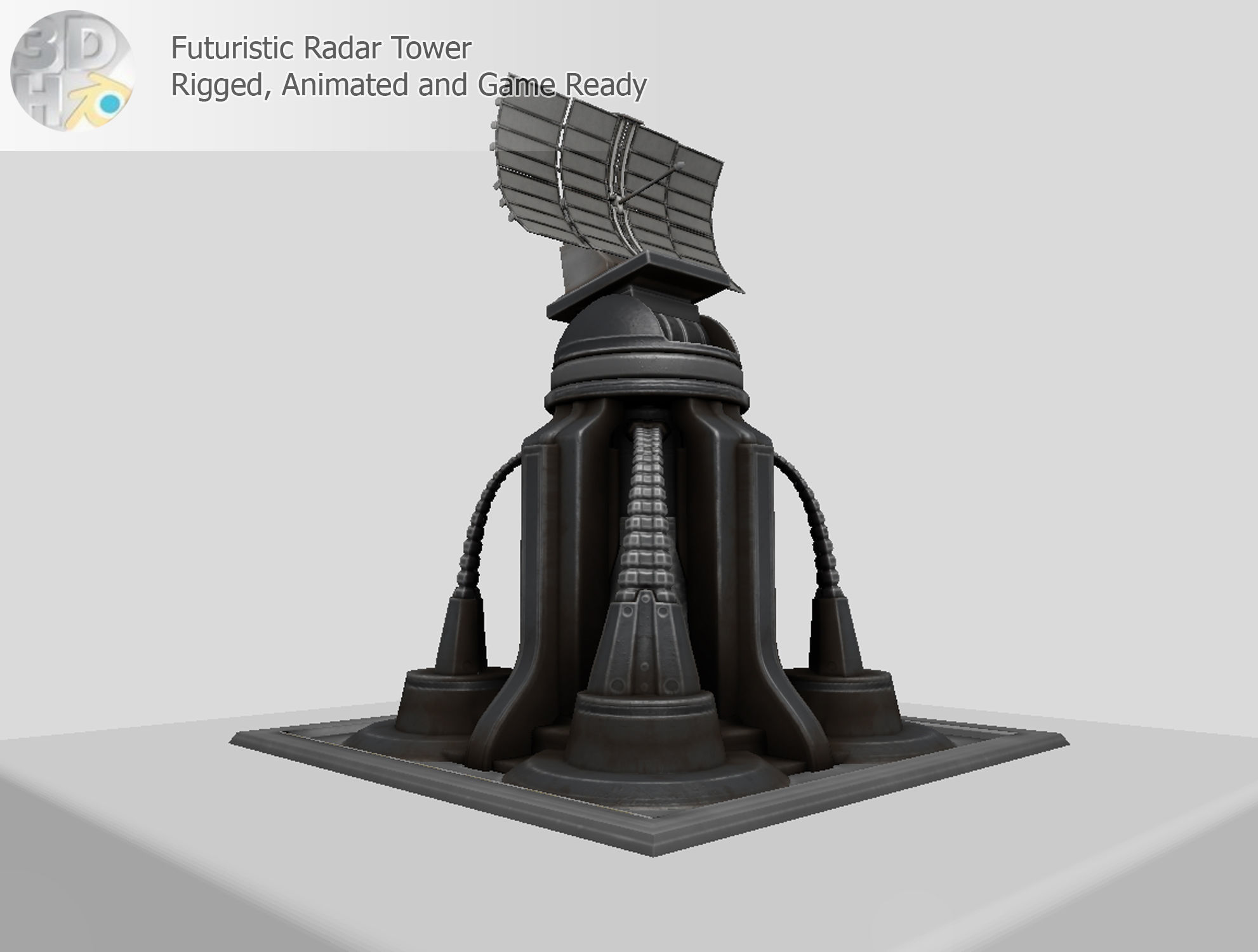 Futuristic Radar Tower Low-poly 3D model_7