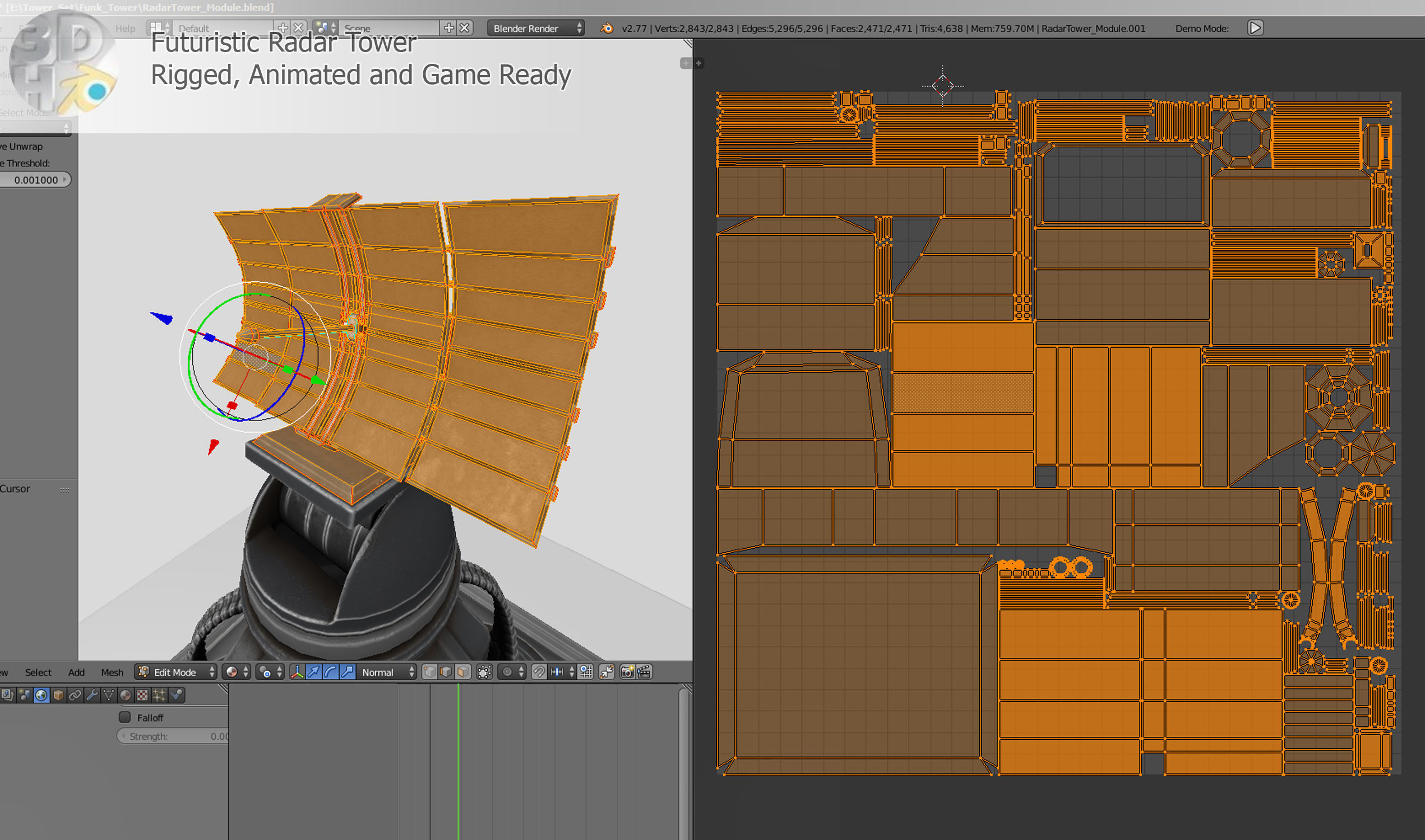 Futuristic Radar Tower Low-poly 3D model_16