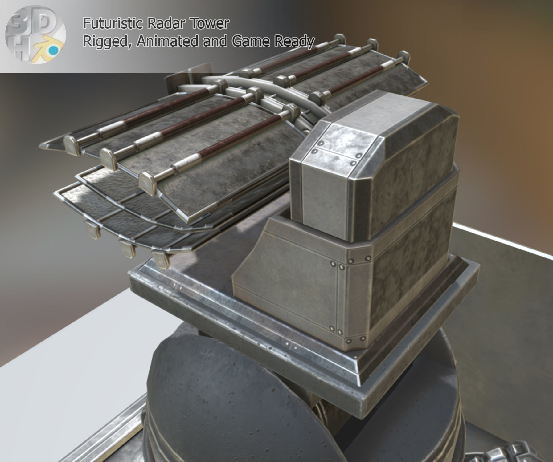 Futuristic Radar Tower Low-poly 3D model_13