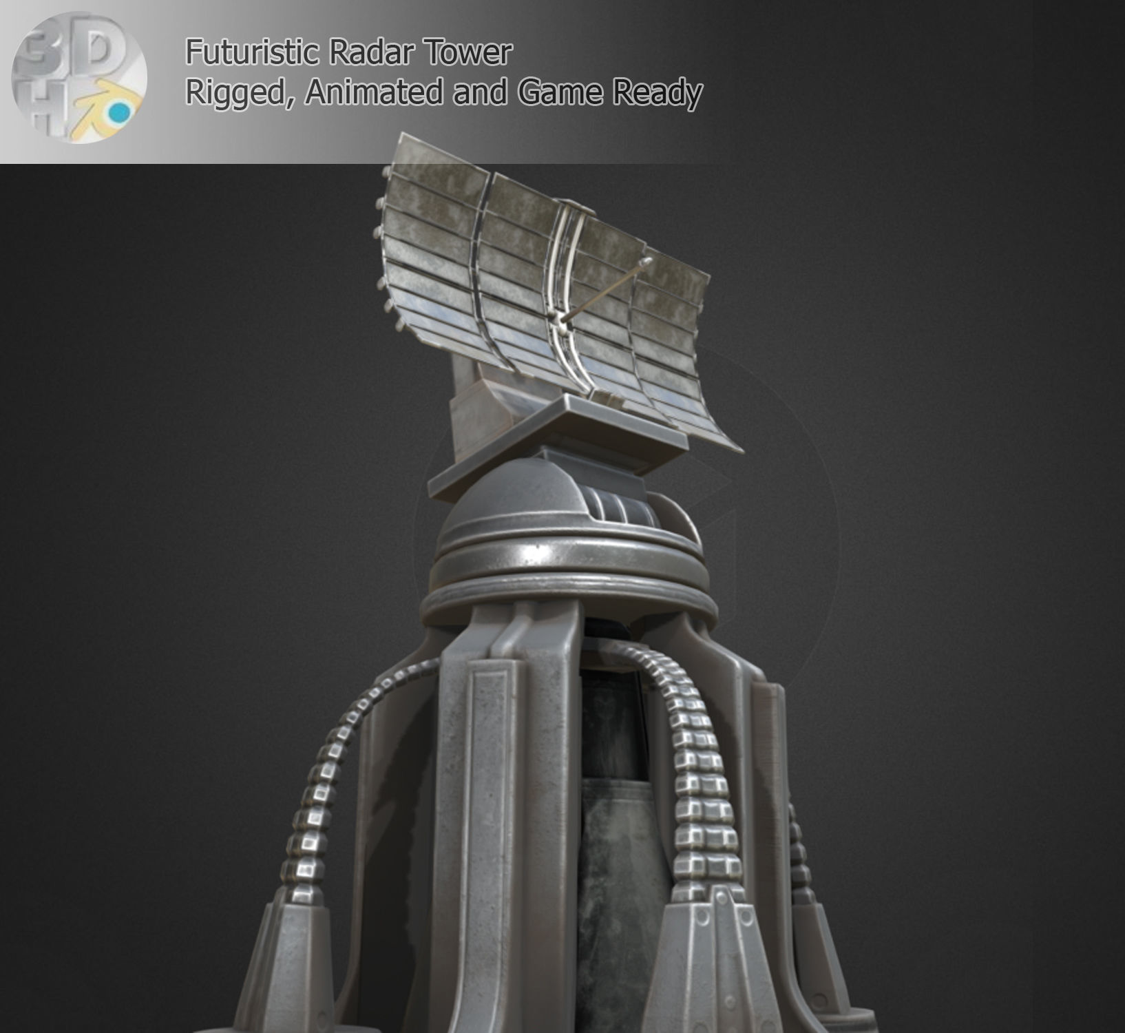 Futuristic Radar Tower Low-poly 3D model_14