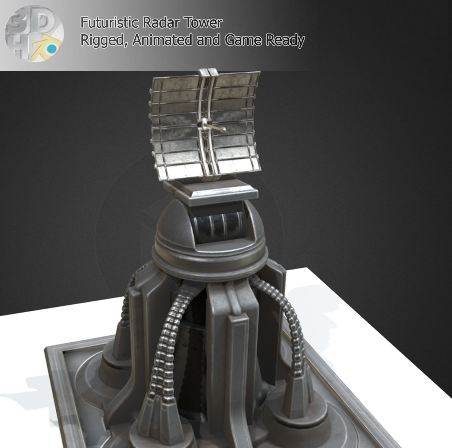 Futuristic Radar Tower Low-poly 3D model_15