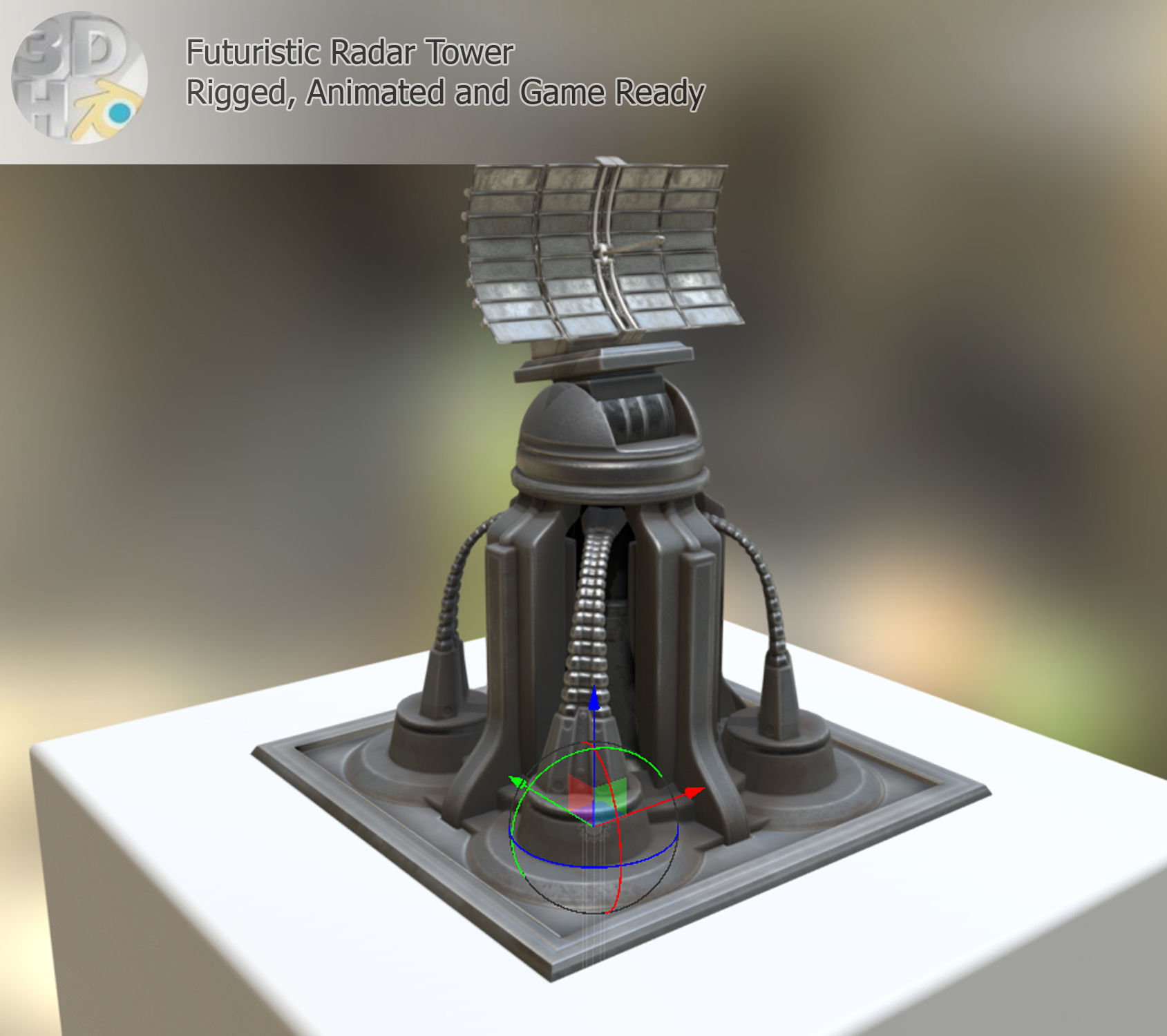 Futuristic Radar Tower Low-poly 3D model_11