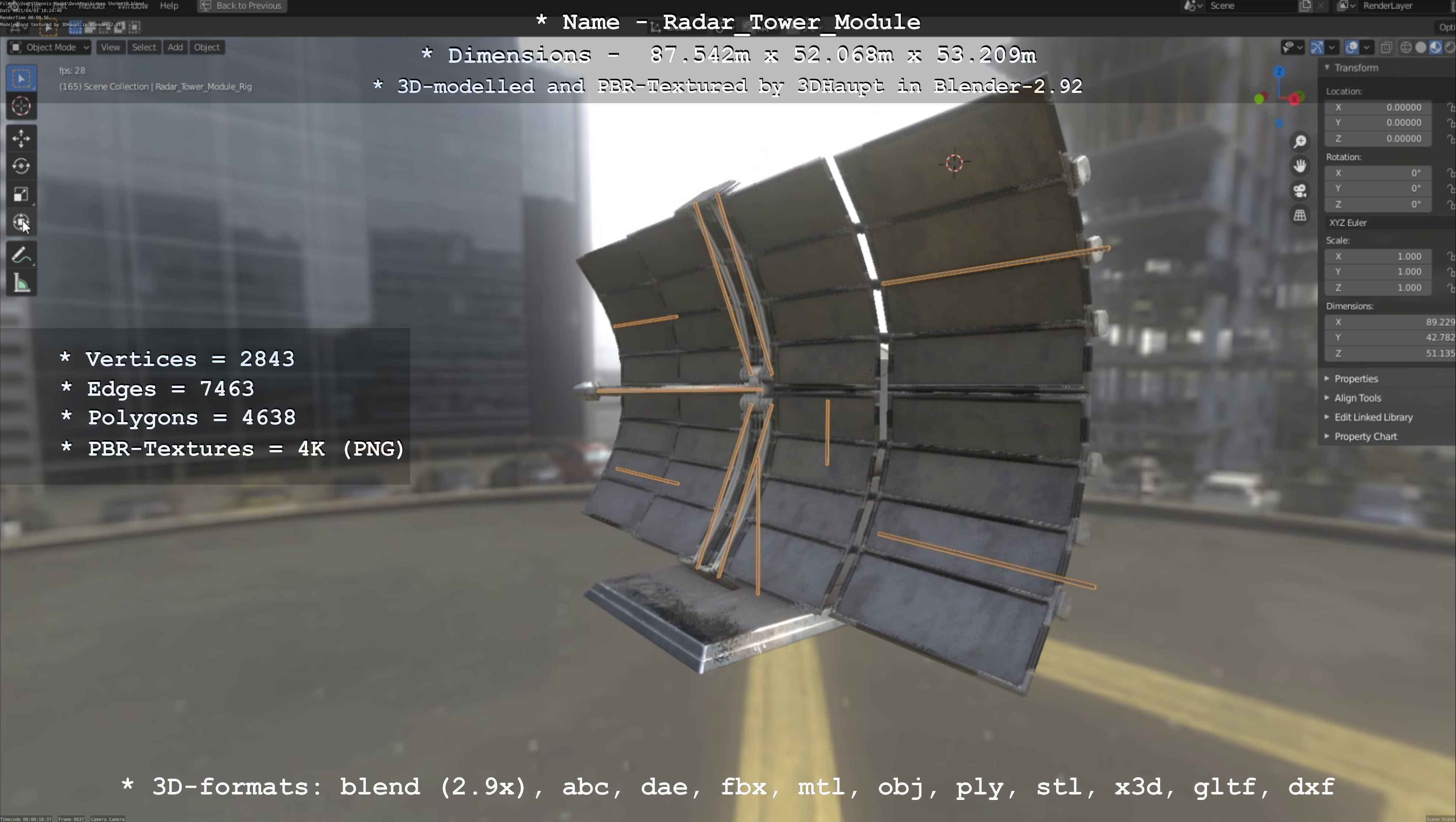 Futuristic Radar Tower Low-poly 3D model_99
