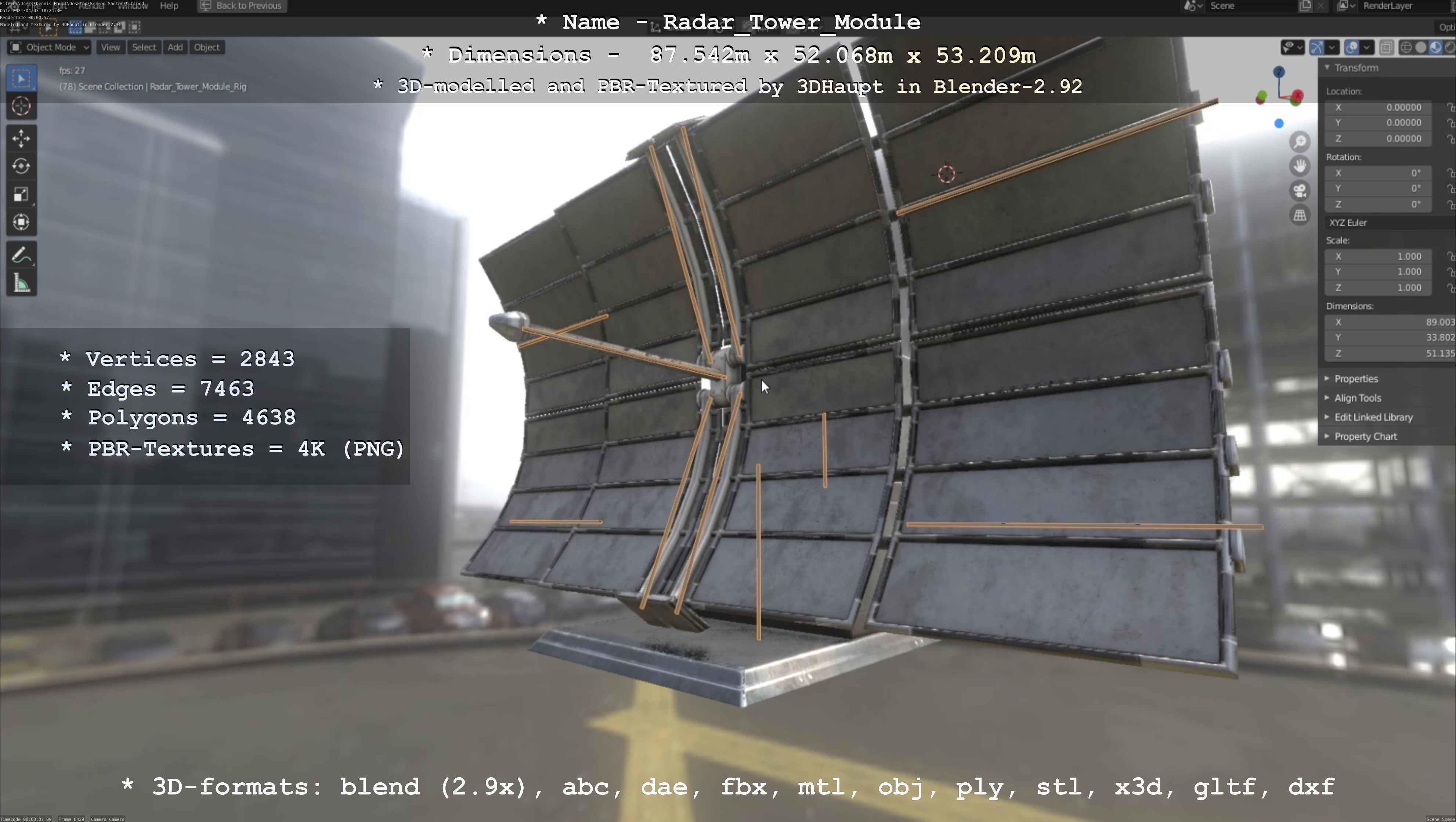 Futuristic Radar Tower Low-poly 3D model_106