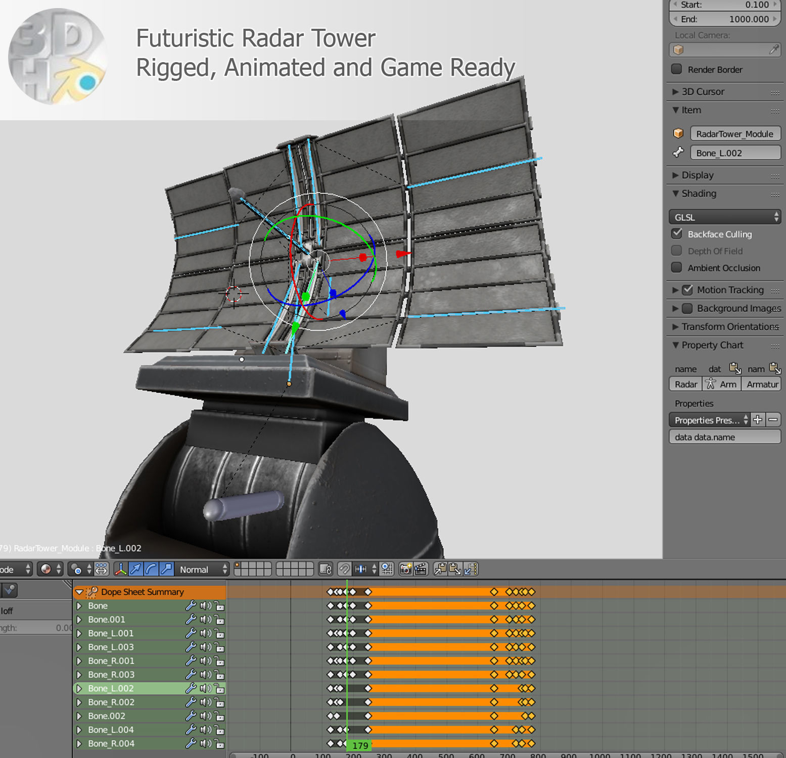 Futuristic Radar Tower Low-poly 3D model_10
