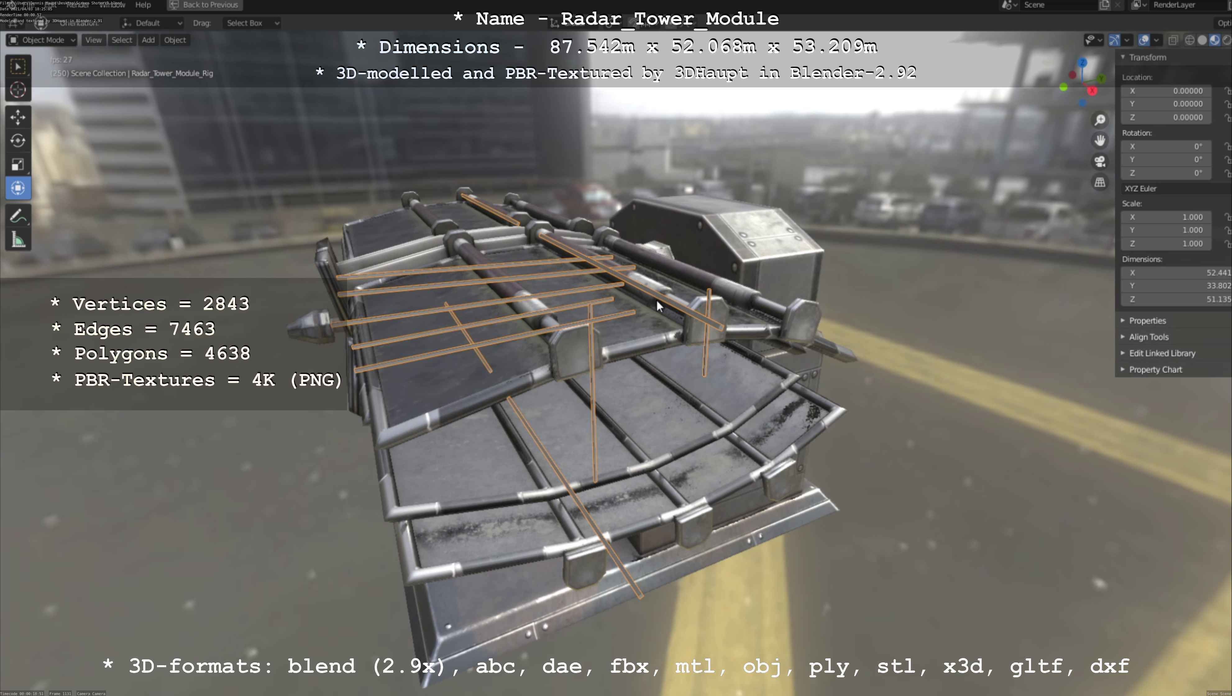 Futuristic Radar Tower Low-poly 3D model_100