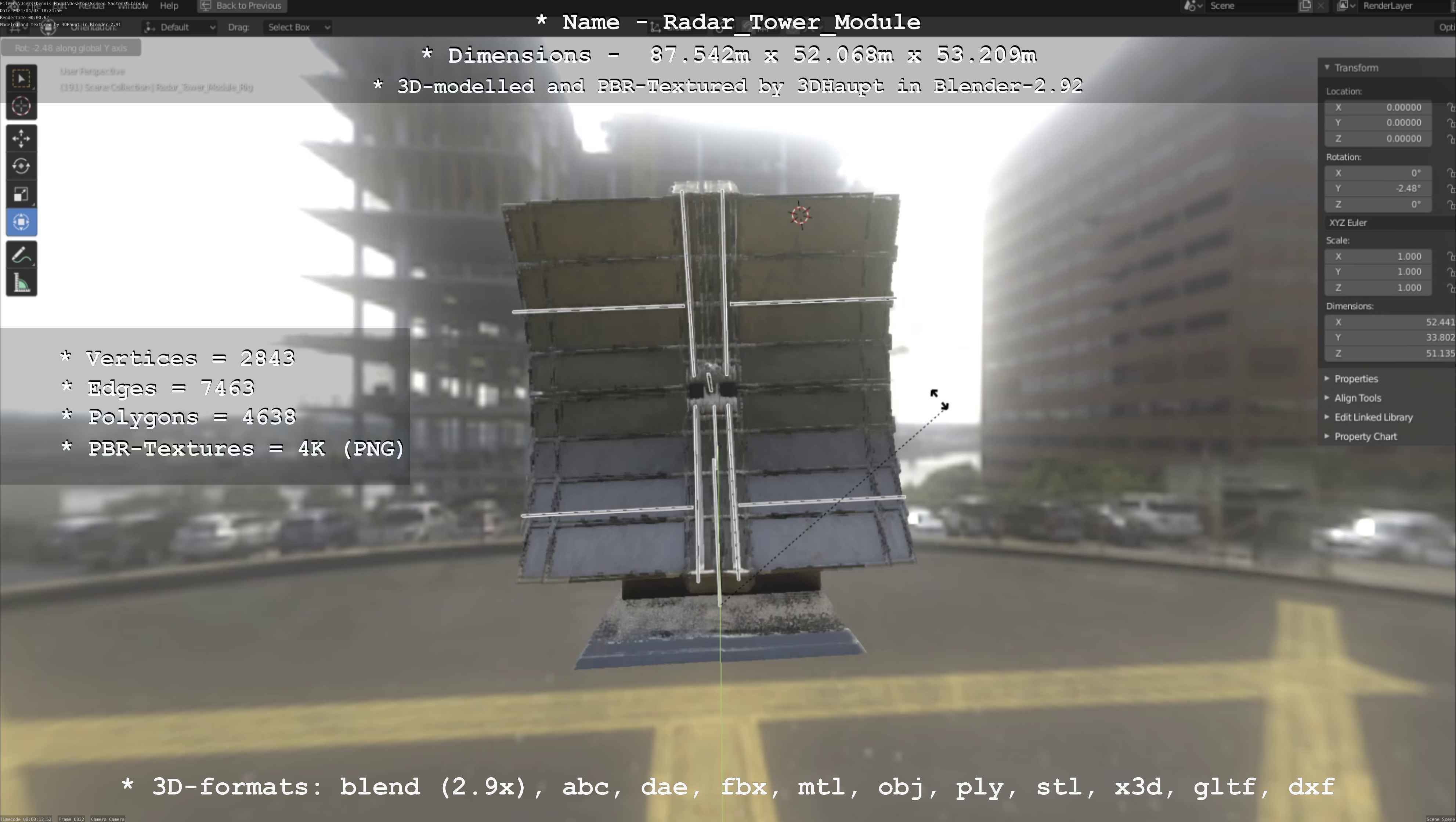 Futuristic Radar Tower Low-poly 3D model_97
