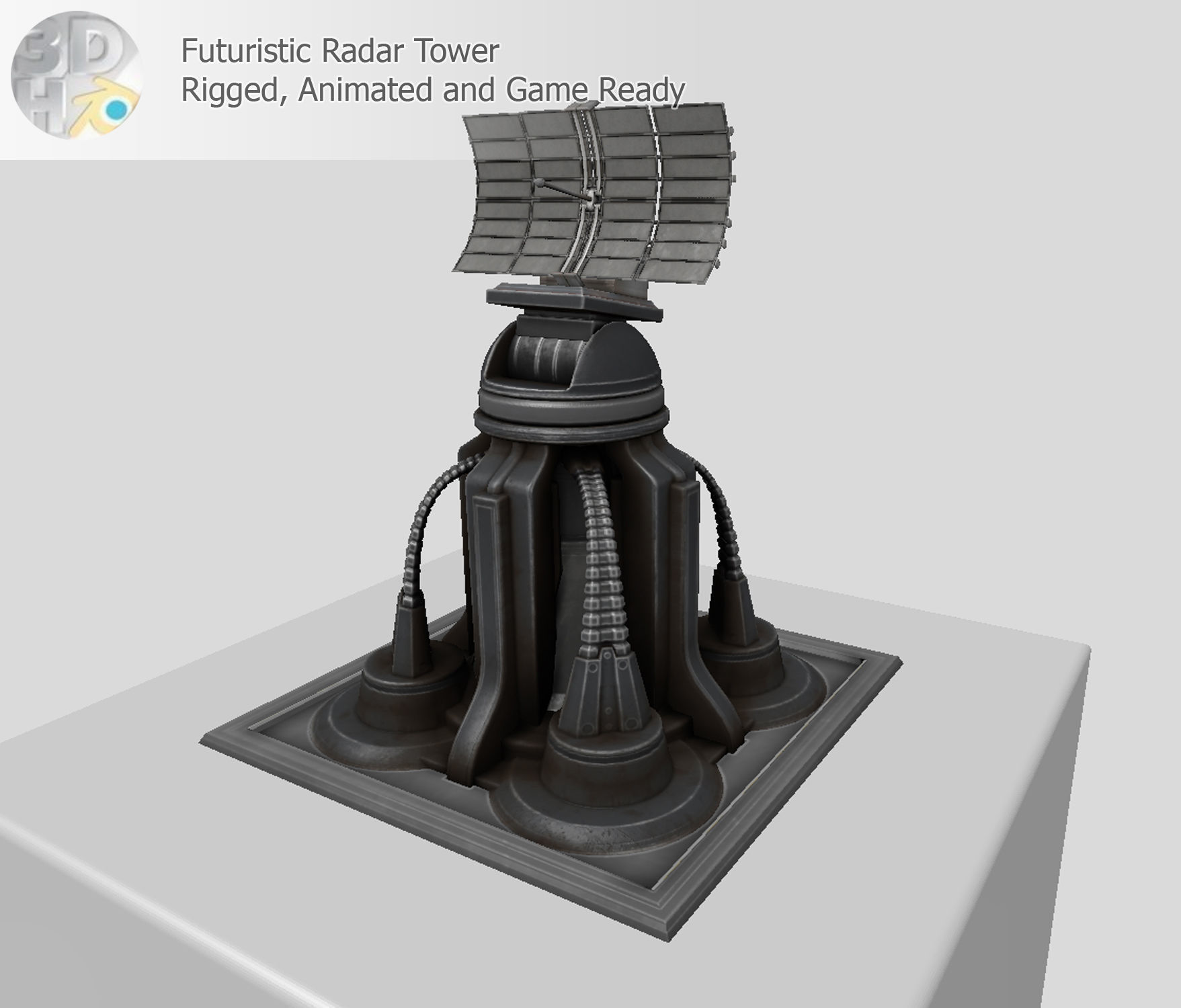 Futuristic Radar Tower Low-poly 3D model_5