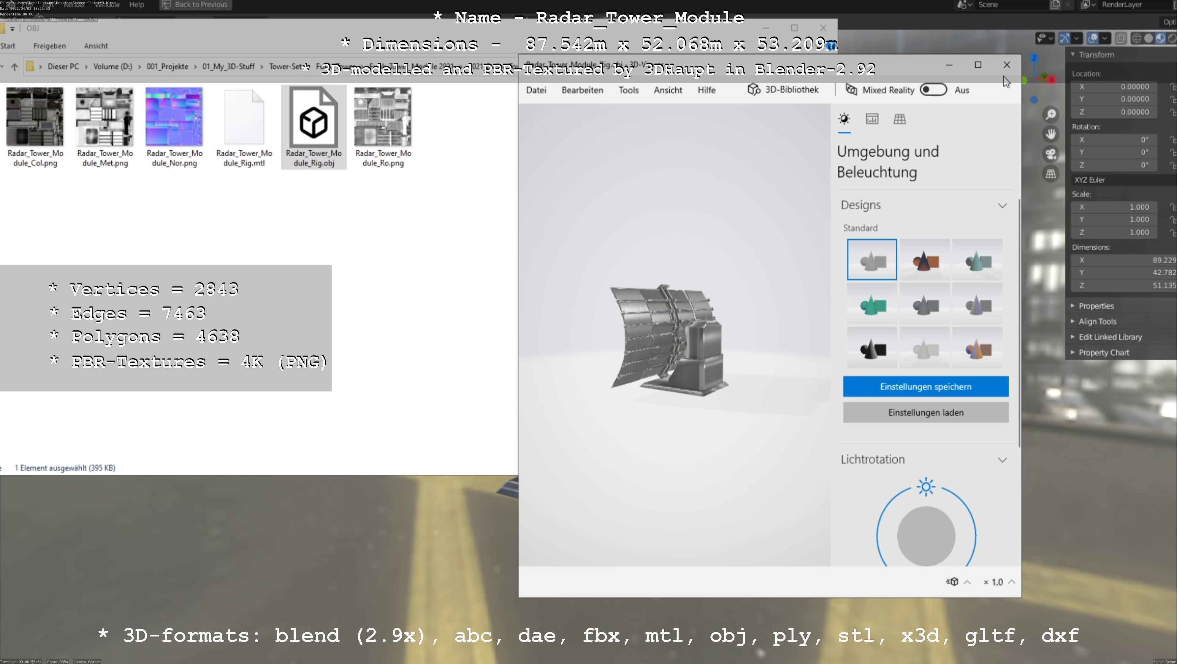 Futuristic Radar Tower Low-poly 3D model_109