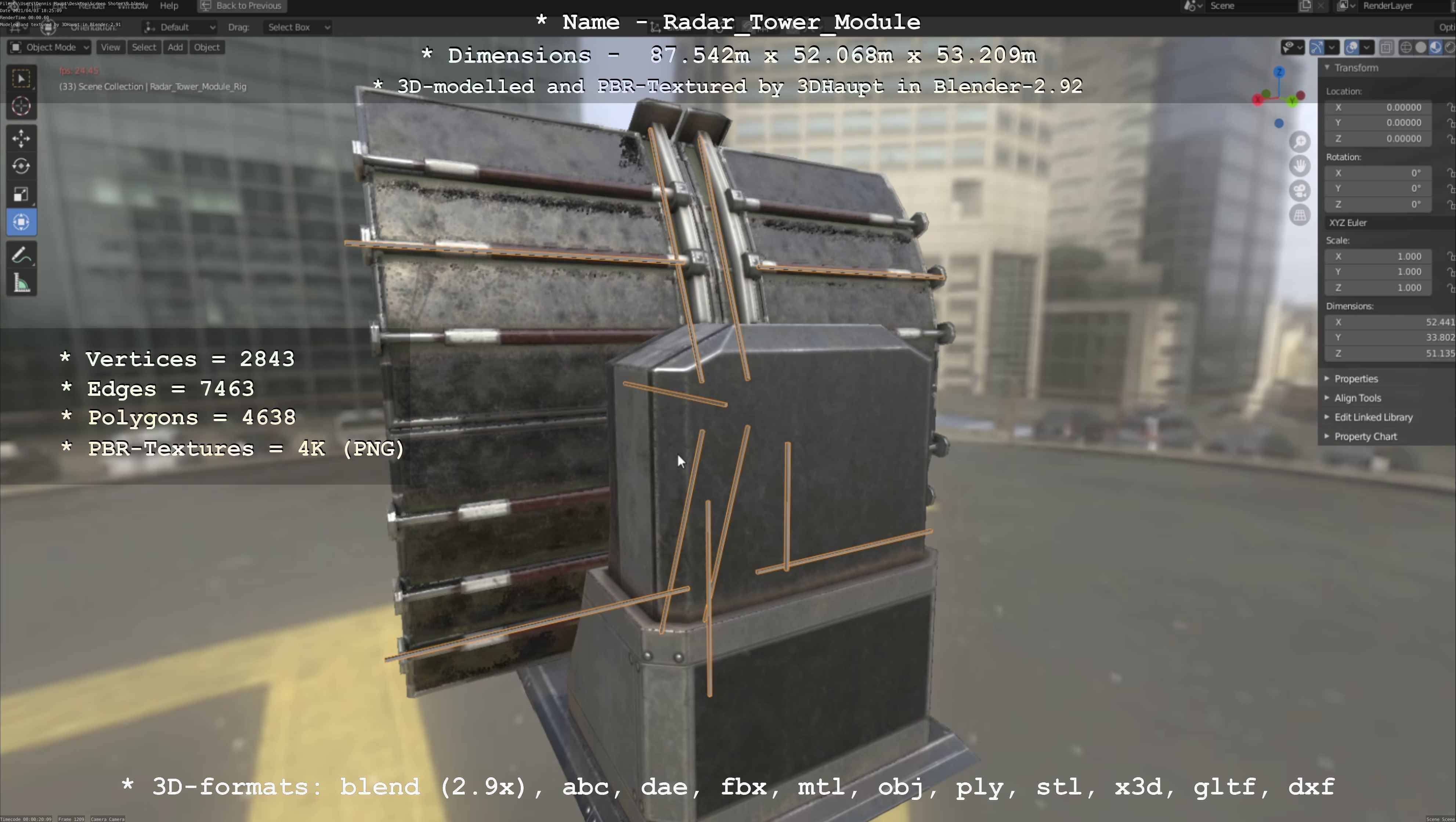 Futuristic Radar Tower Low-poly 3D model_102