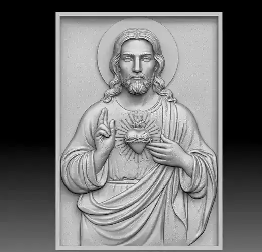 Jesus with Sacred Heart Relief 3D print model