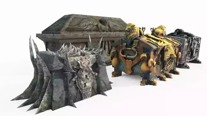 Four ancient treasure chests 3D model