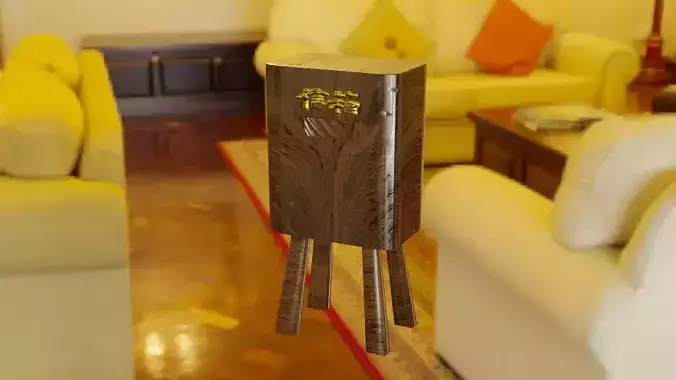 Wooden mailbox with golden Chinese script on body 