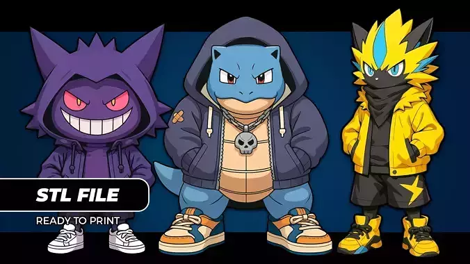 Hood Gang Pokemon Bundle Blastoise Gengar and Zeraora STL Files