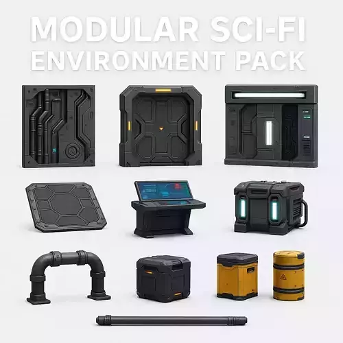 Modular SciFi Environment Pack Game-Ready 3D Assets Low-poly 3D model