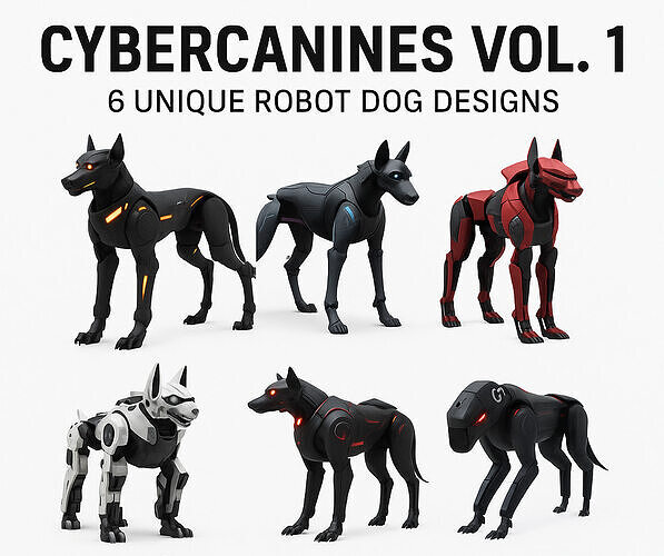 Robot dogs Vol1 Futuristic Robot Dog Concept Pack 6 Variants Low-poly 3D model
