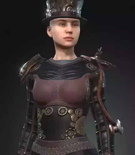 Steampunk rigged character Low-poly 3D model