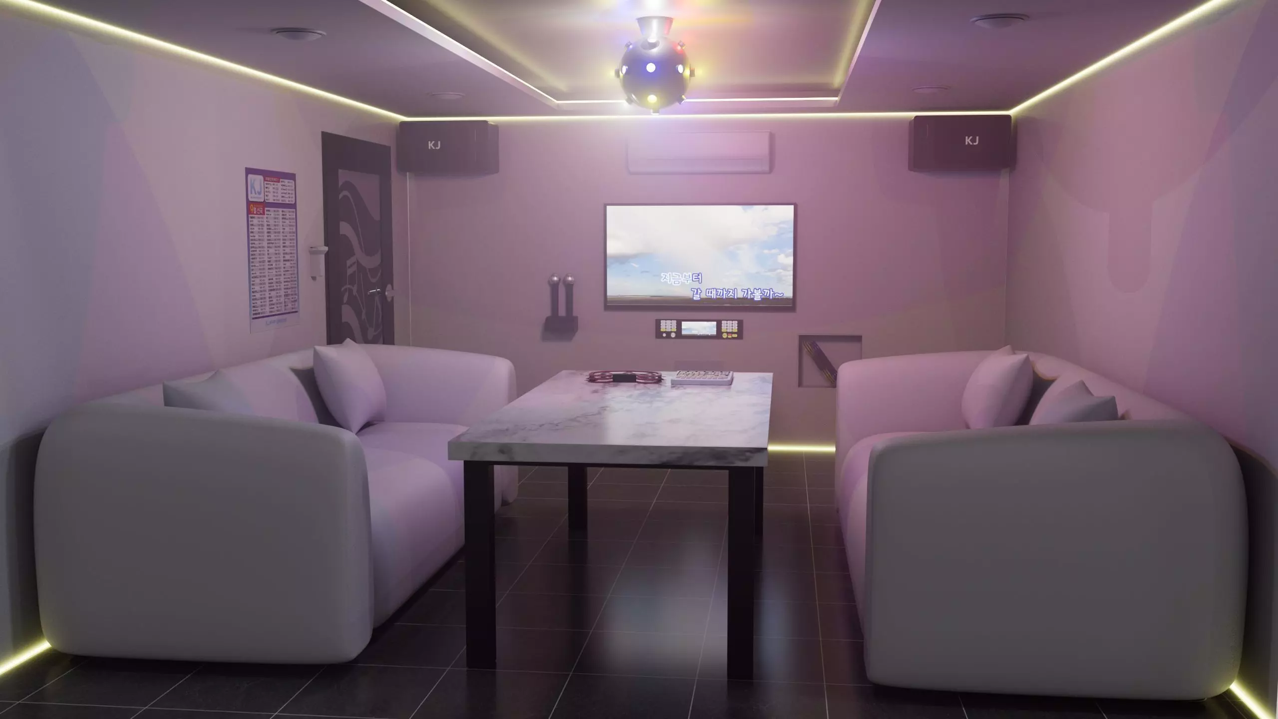 Korean Style Karaoke Noraebang Room 3D Model 3D model