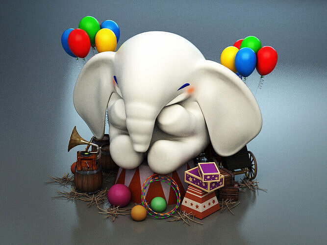Adorable White Elephant Circus Props 3D Model 3D model