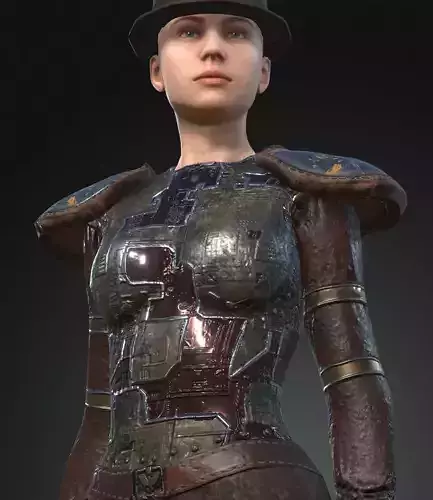 Steampunk rigged character Low-poly 3D model