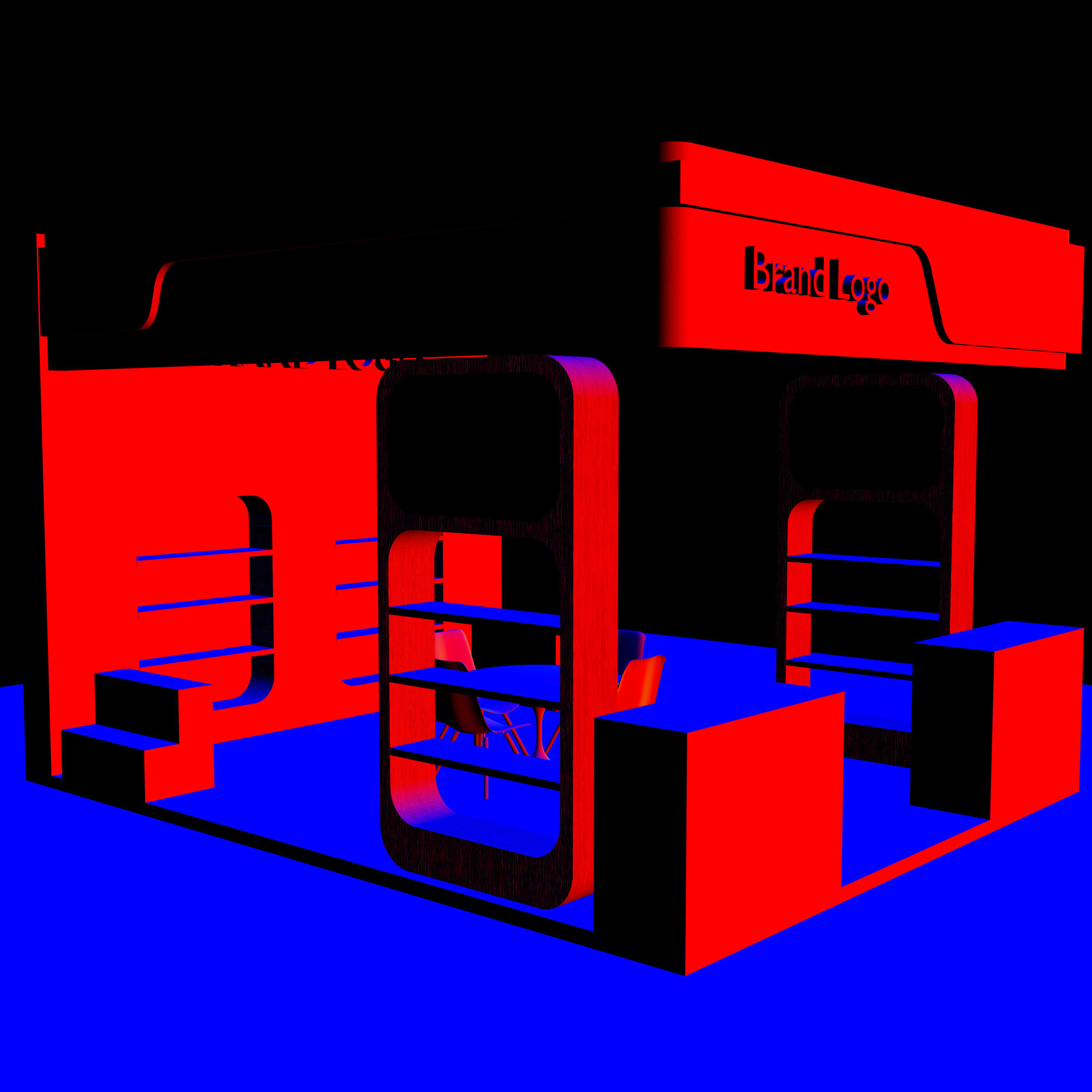 Modern Green-Themed Display Booth with Wood Accents and Lighting 3D model_3