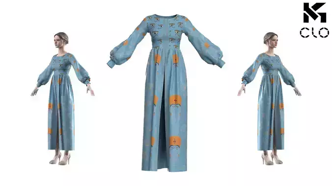 Egyptian themed Maxi Gown Clothing Model  Clo3D With Patterns