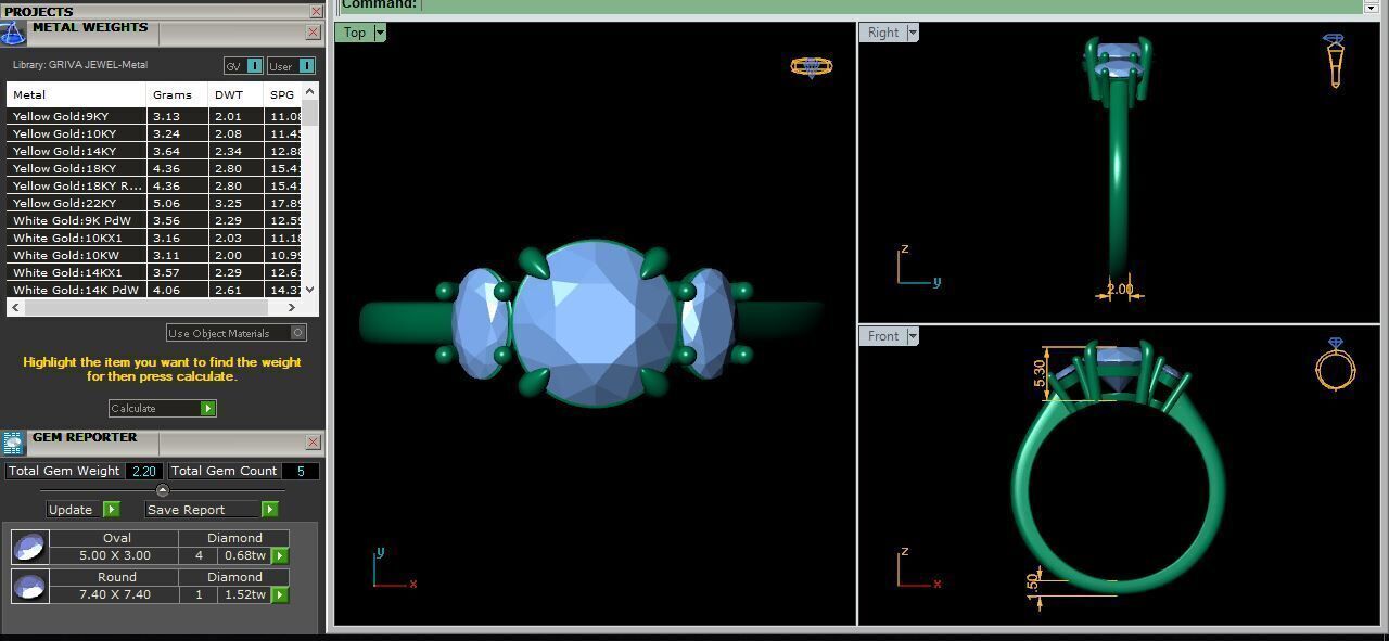 3 Stone Oval Diamond Ring 3d Model and Render  3D print model_12
