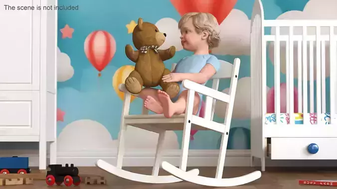 Child with Teddy Bear on Rocking Chair 3D model