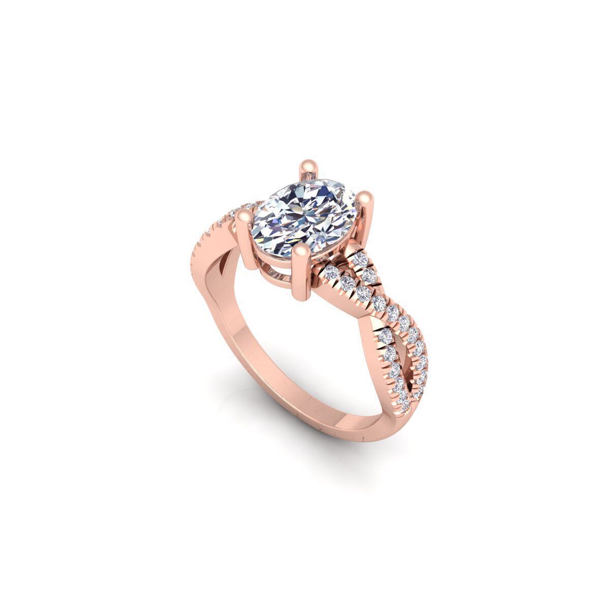 Oval Twist Engagement Ring 3d Model and Render 3D print model_10