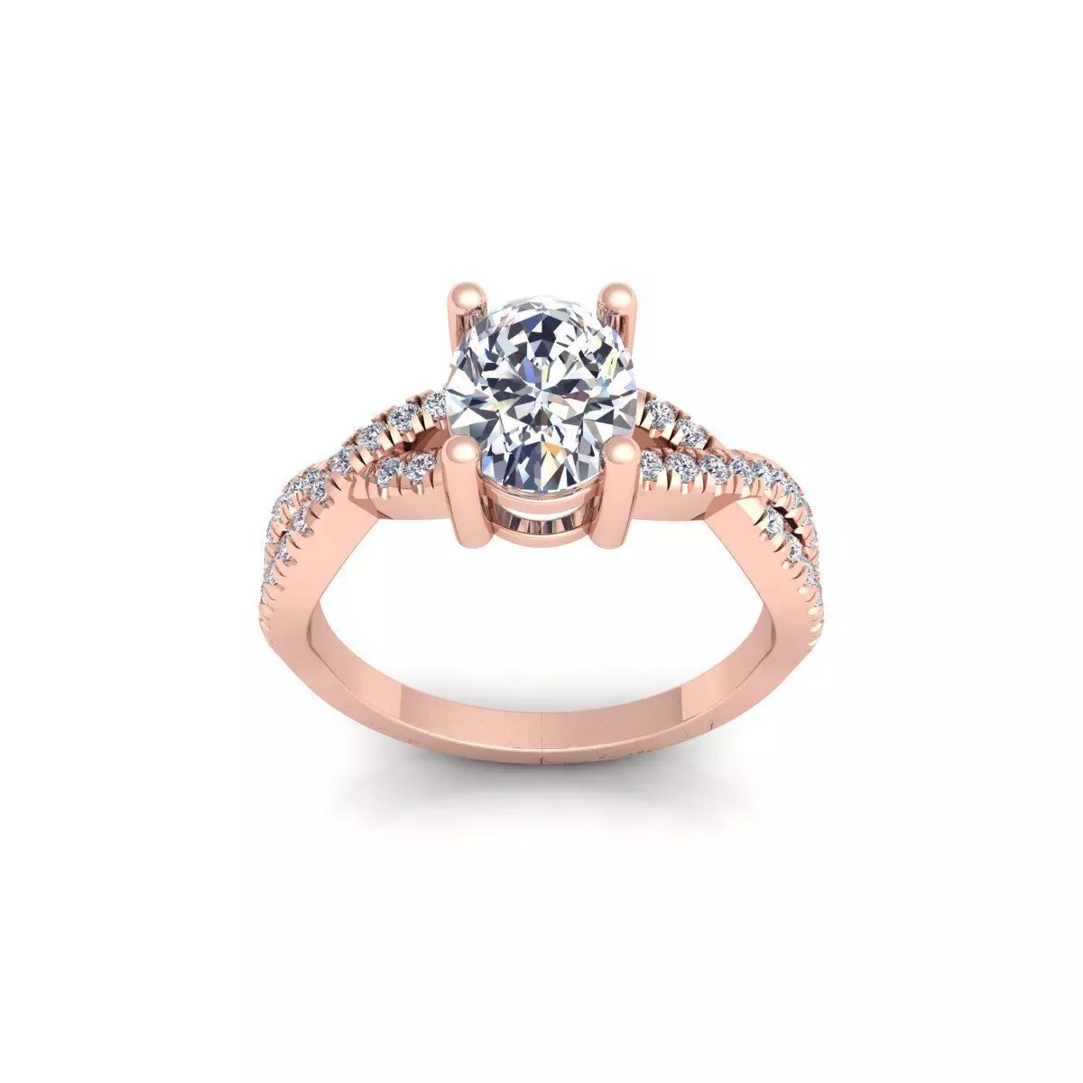 Oval Twist Engagement Ring 3d Model and Render 3D print model_0