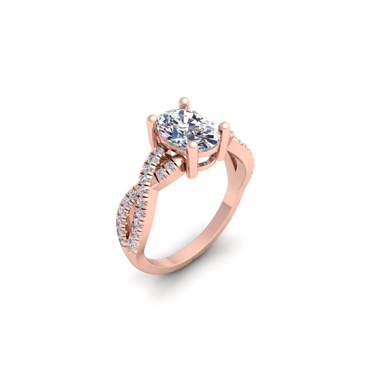 Oval Twist Engagement Ring 3d Model and Render 3D print model_7
