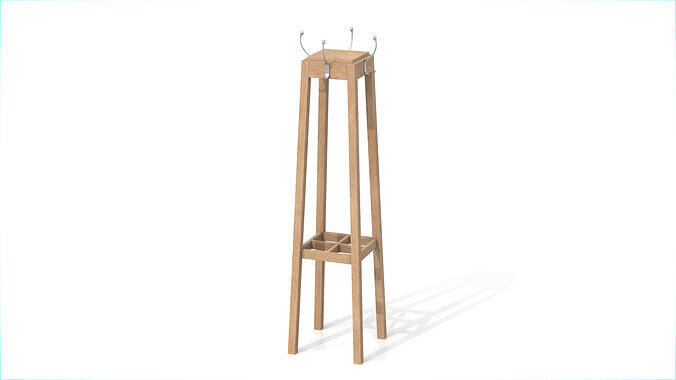 Wooden Coat Rack Stand Low-poly 3D model