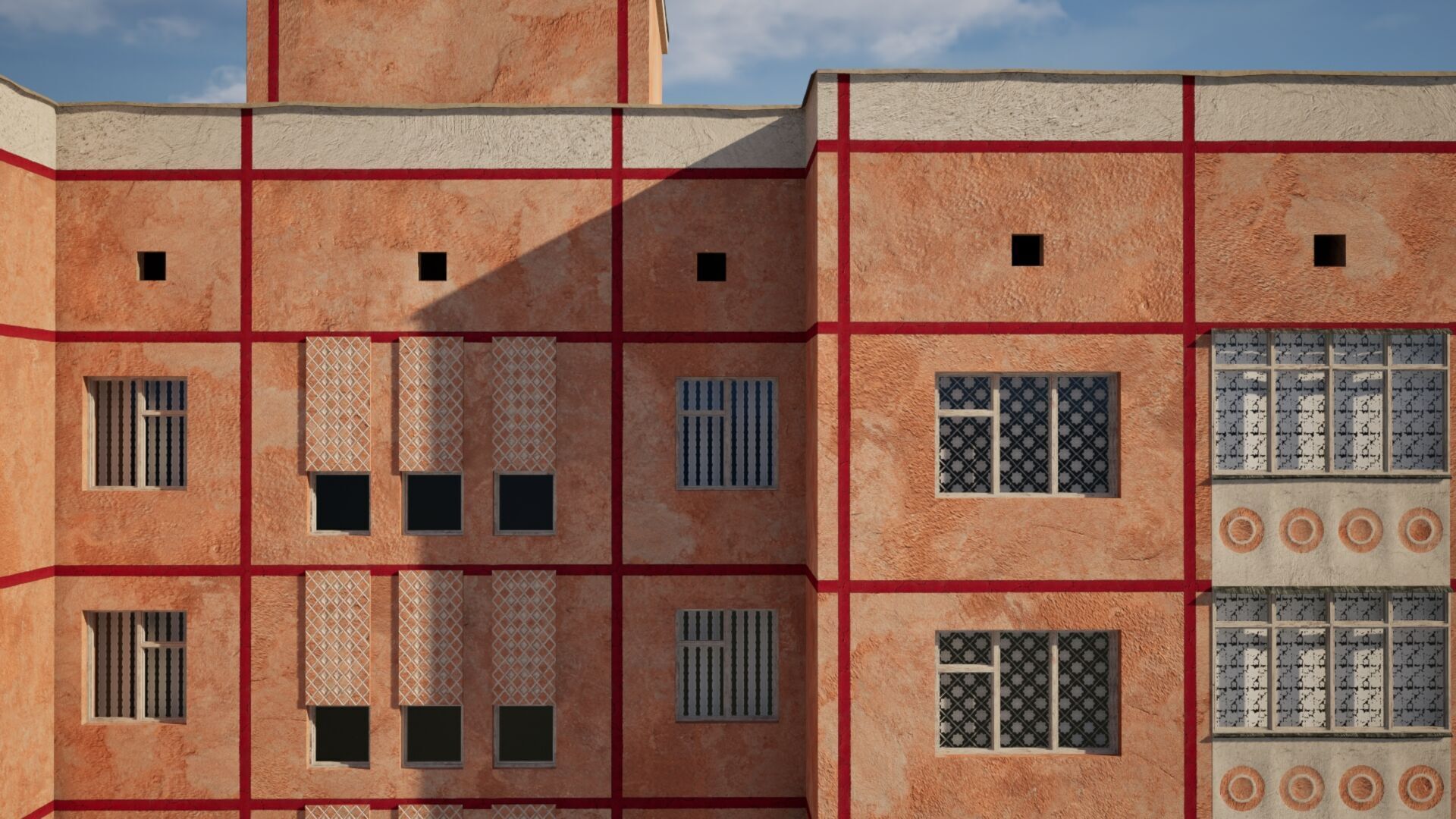 Peach Panel 9 Story Residential Building Game-Ready 3D Model Low-poly 3D model_4