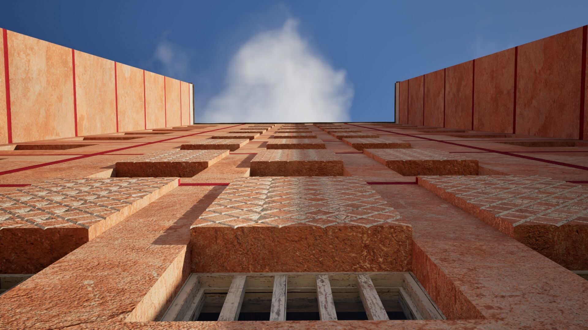 Peach Panel 9 Story Residential Building Game-Ready 3D Model Low-poly 3D model_5