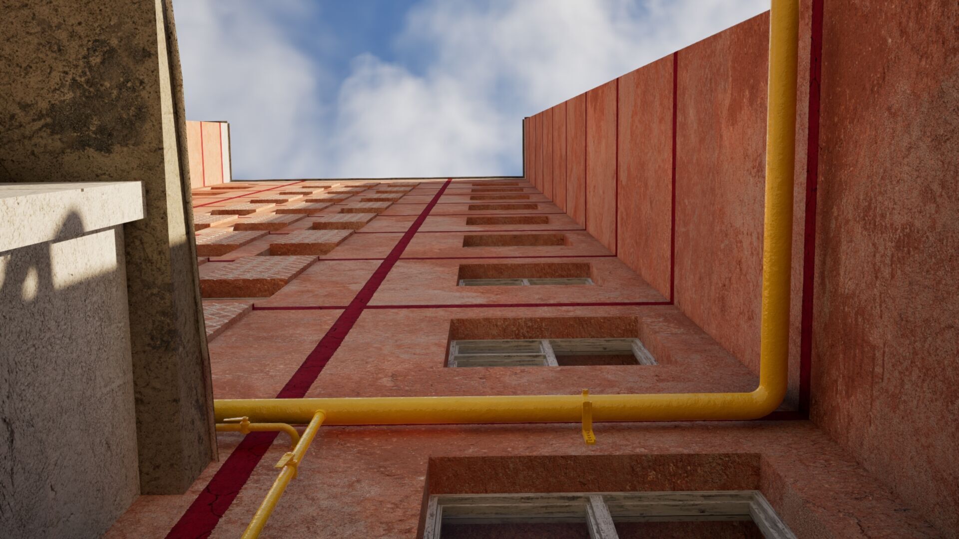 Peach Panel 9 Story Residential Building Game-Ready 3D Model Low-poly 3D model_8