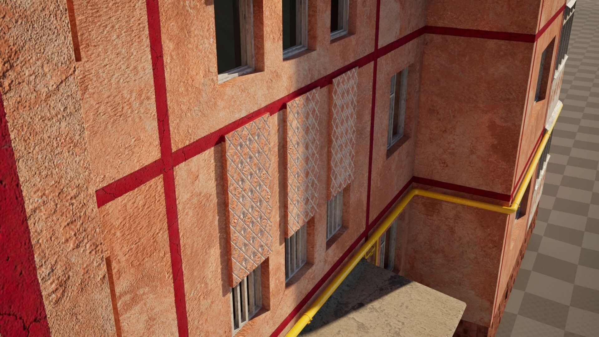 Peach Panel 9 Story Residential Building Game-Ready 3D Model Low-poly 3D model_7