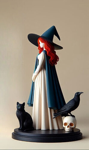 720 Red Haired Witch with Cat  Raven  Color  3D Model 3D print model