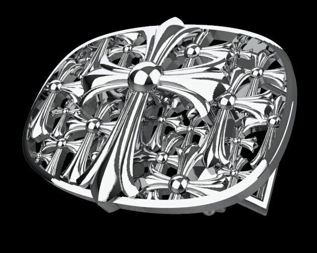 Custom Chrome Heart Buckle Buck Silver 3D print model_3