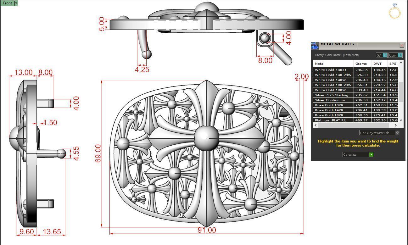 Custom Chrome Heart Buckle Buck Silver 3D print model_2