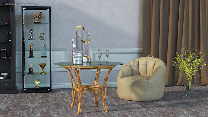 Baseball World Series Trophy on Glass and Bamboo Table 3D model